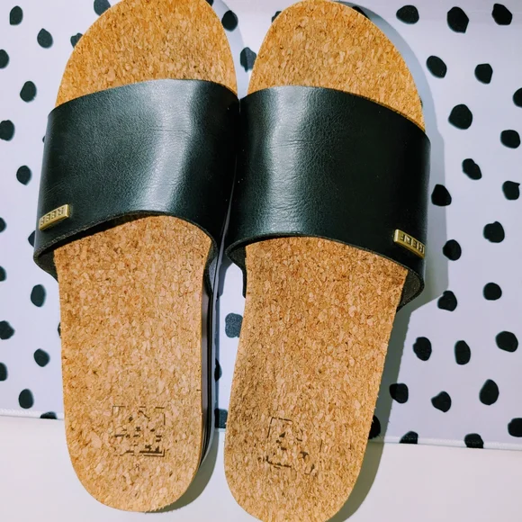 Reef Cushion Scout Cork Slide Sandal Black Vegan Leather Cork Woman Size 8 - Picture 8 of 8